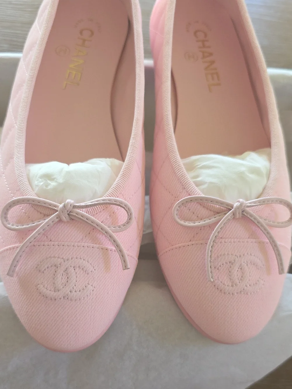 Chanel Denim Ballerinas Pastel Pink Size 38.5 NEW